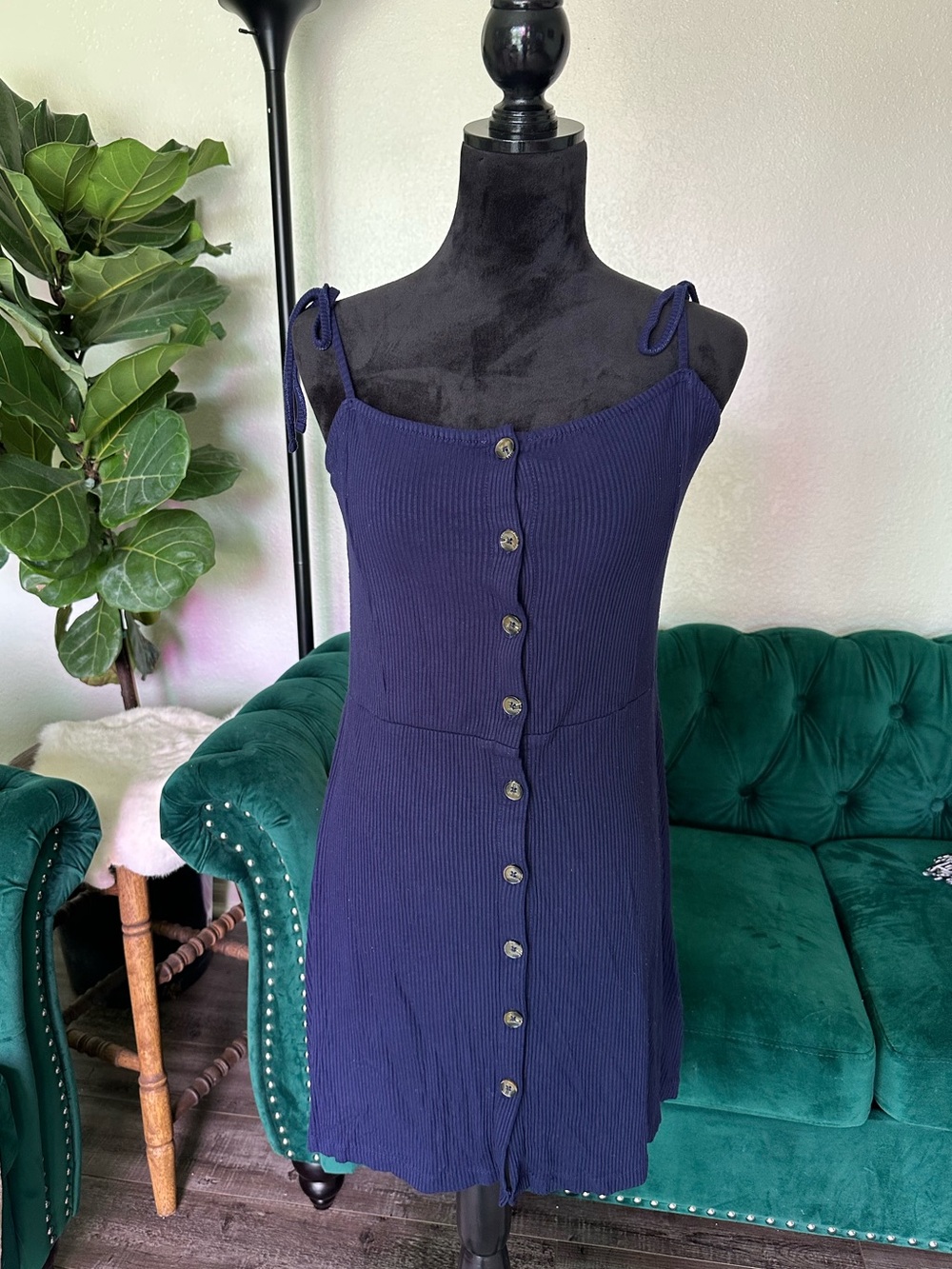 Topshop Navy Ribbed Knit dress
